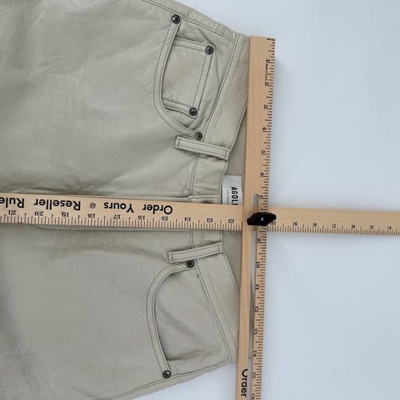 Agolde Los Angeles Women Recycled Leather 90s Pinch Waist Pant Solid taupe Sz 28 - Picture 13 of 16